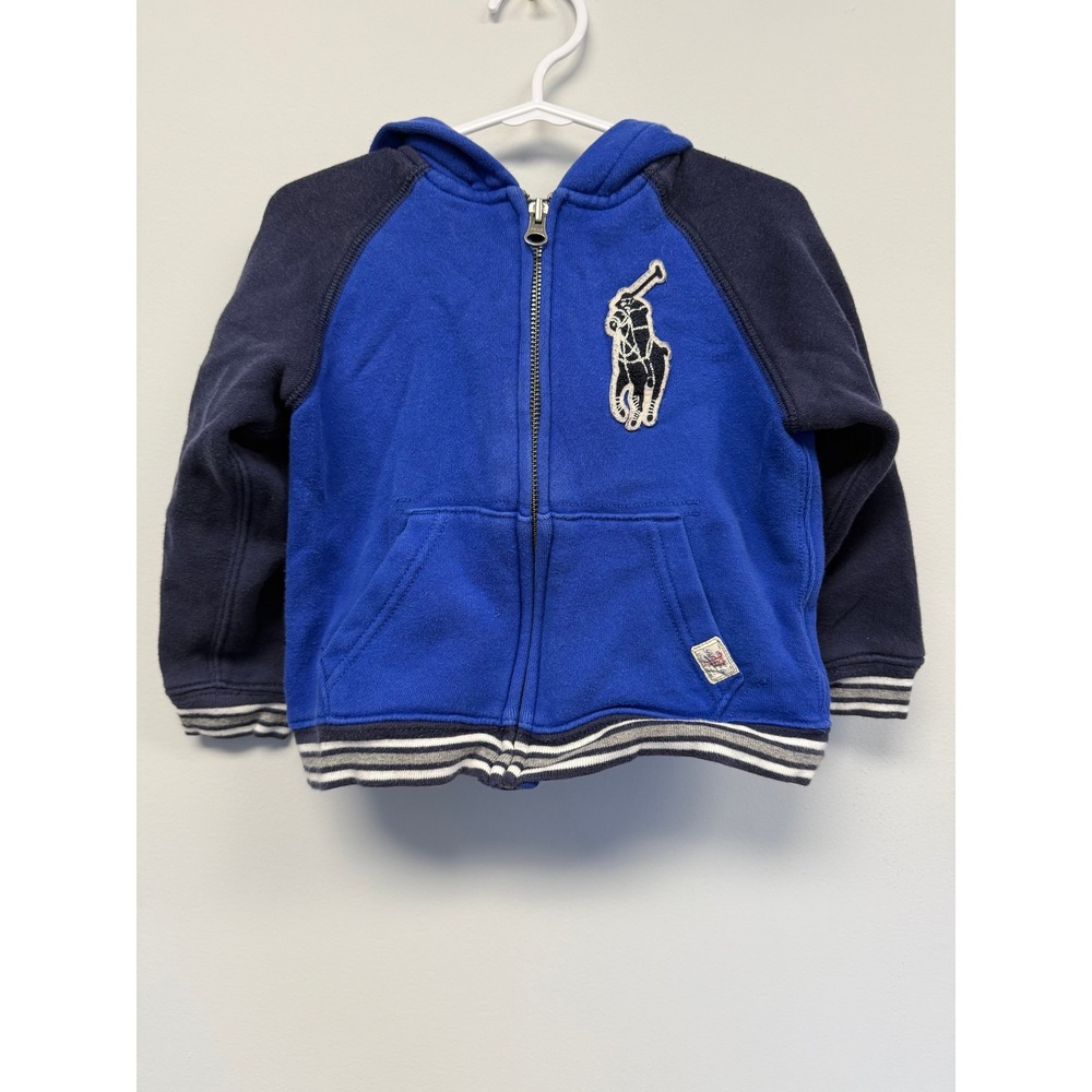 Polo Ralph‎ Lauren Boys 2T Big Pony Colorblock Full Zip Hoodie Blue Navy Fleece